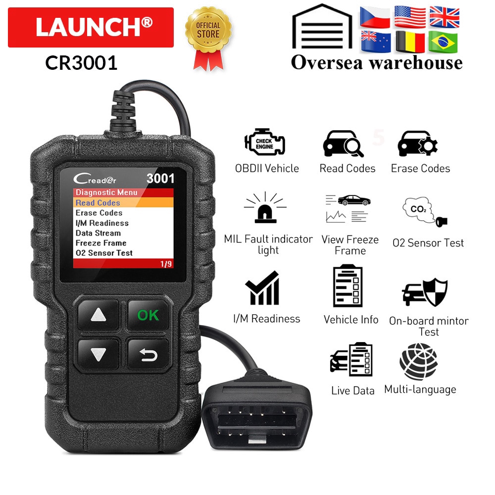 LAUNCH X431 Creader 3001 OBDII OBD2 เครื่องอ่านรหัสรองรับฟังก์ชั่น OBD 2 EOBD CR3001 เครื่องสแกนเนอร