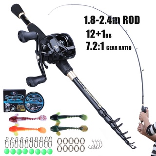 Sougayilang ชุดตกปลาตกปลา Rod และ 12 + 1BB Baitcasting Reel และสายตกปลาถักตกปลาเครื่องมือ