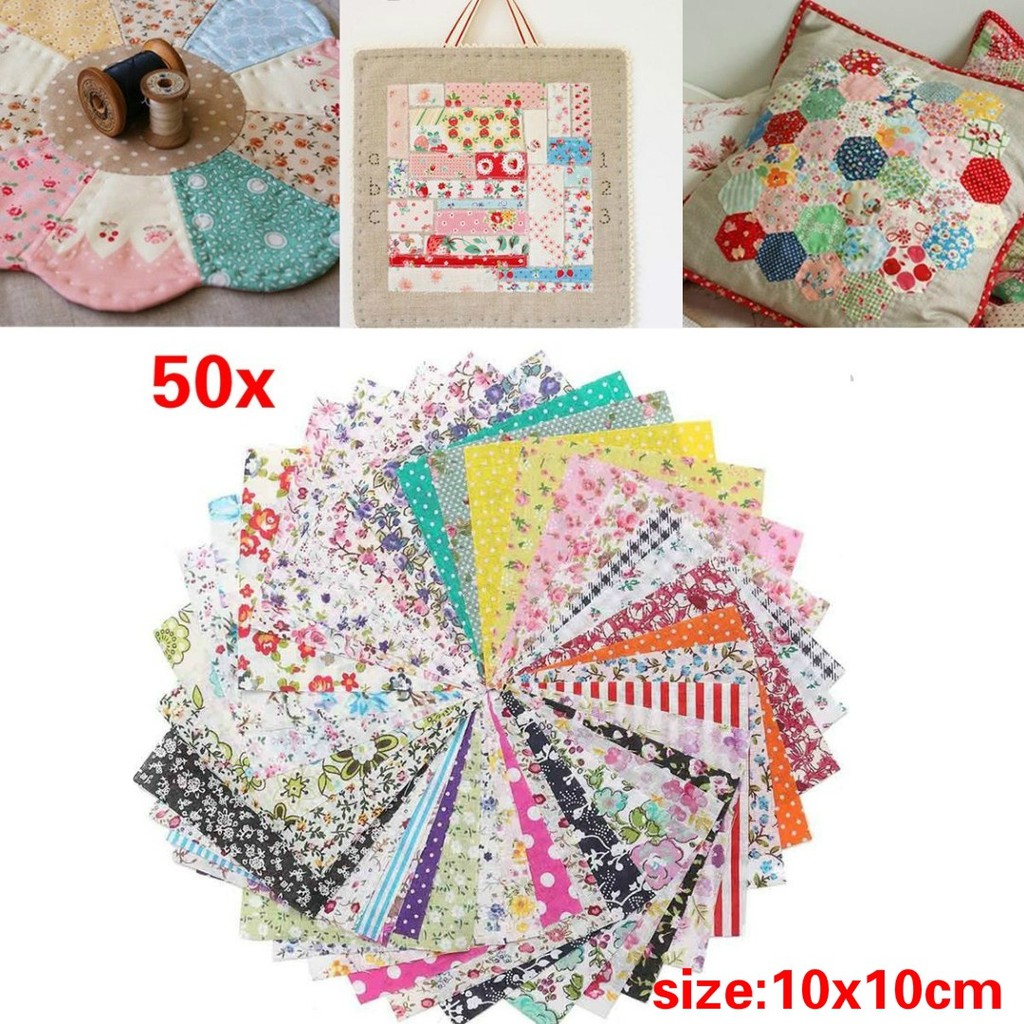 ผ้าฝ้าย ลายดอกไม้ ขนาด 10x10 ซม. DIY จํานวน 50 ชิ้น ต่อล็อต