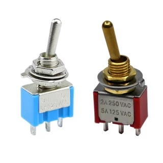 MTS 102 สวิตช์โยก 2 ทาง สีน้ำเงิน ทอง ขนาด: 6 มม.6A 125V สวิตซ์ปิดเปิด