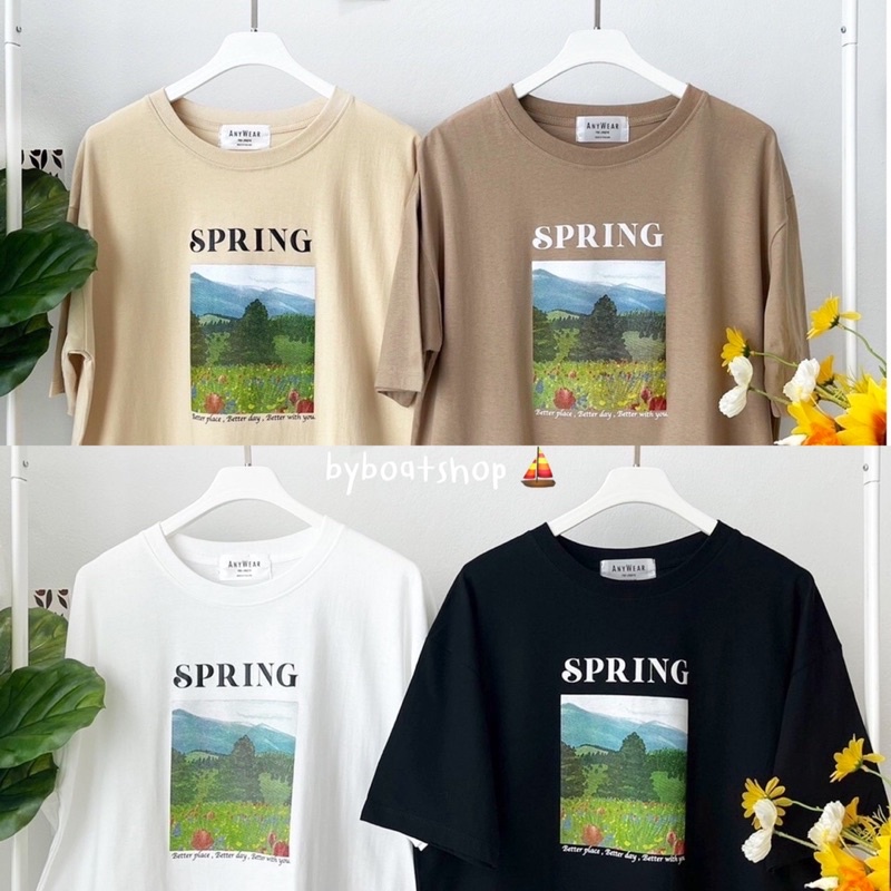 ใส่โค้ด 99AUG88 ลด 20% ) เสื้อยืด OVERSIZE สกรีนลาย SPRING (ผ้าคอตตอน)