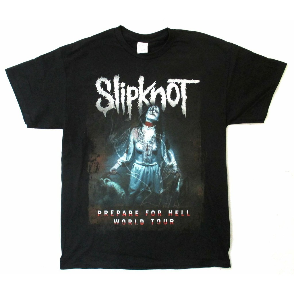 เสื้อยืดสีขาวSlipknot Admat 2015 Prepare Hell World Tour แผ่นรองเมาส์เล่นเกมเสื้อยืดS-4XL