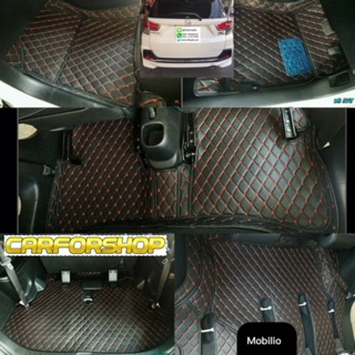 พรมปูรถยนต์พื้นเข้ารูป 6D  MOBILIO สีดำด้ายแดง 5 ชิ้น ติดตั้งเองง่ายไม่ต้องเจาะรถ
