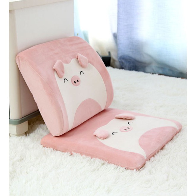 Getagift ชุด เบาะรองหลัง เบาะพิงหลัง และ เบาะรองนั่ง ที่รองนั่ง Memory Foam Happy Piggy Set (สีชมพู)