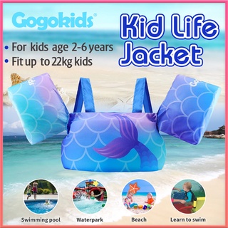 Gogokids เสื้อชูชีพว่ายน้ำสีน้ำเงินสำหรับเด็กวัยหัดเดิน 2-6 ปี ปลอกแขนว่ายน้ำสำหรับชายหาดหรือสระว่ายน้ำ 14-23 กก.