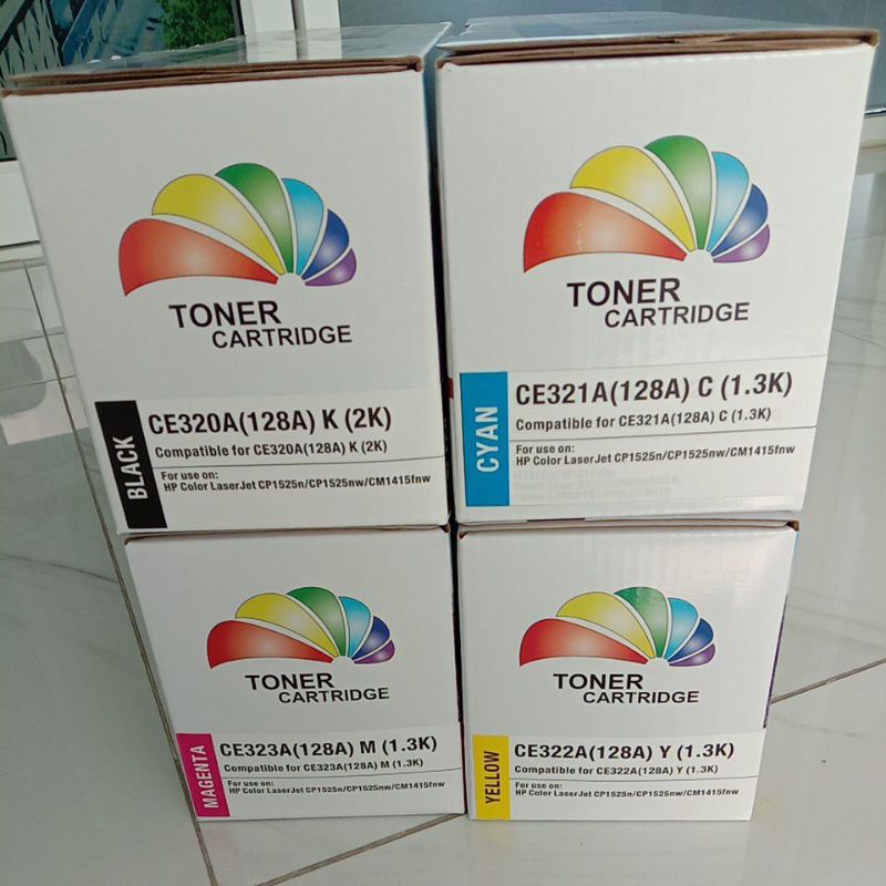 หมึกเลเซอร์ ชุดสี 4 สี ครบชุด ดำ ฟ้าแดง เหลือง  CE320A/CE321A/CE322A/CE323A(128A)  Color LaserJet CP