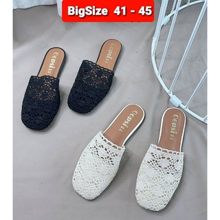 รองเท้าเปิดส้น  BigSize 41-45 แบบไหมพรม ลูกไม้ทักทอ  ใส่นุ่มสบายเท้าคะ