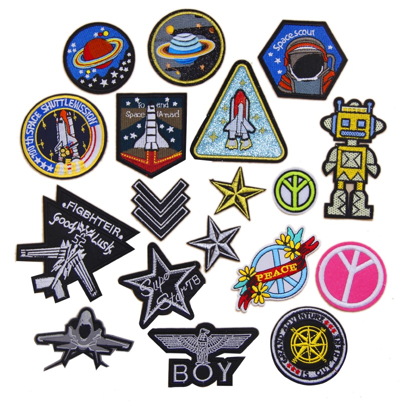 นักบินอวกาศ Airship เครื่องบิน Rocket Anti-War โลโก้ Gold Silver Star BOY ปักผ้าสติกเกอร์เสื้อผ้า Badge Armband กางเกง Patch Decal พร้อมกาวสามารถรีดสามารถ Hand-Sewn diy วัสดุเคสโทรศัพท์ตกแต่ง