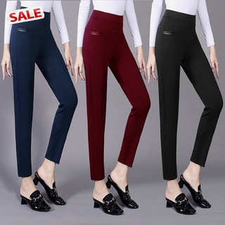 tdg Women Thin Pencil  Pants Soft Casual Pants Outer Wear Long Pants Trousers High-waisted High Elasticity With Pocket