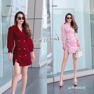 🍒 Dress เดรสสั้นผ้าซาร่า แขนพองซีทรู🍒