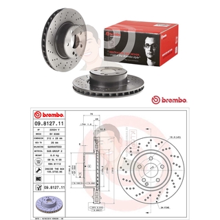 D09 8127 11 จานเบรค ล้อ F (ยี่ห้อ BREMBO) รุ่น HC UV Dr Benz W220 S280 320 ปี2001-2006***ราคาต่อข้าง