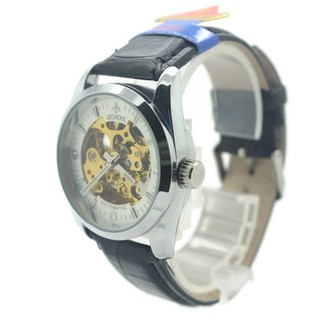 Debor นาฬิกา สายหนัง หน้าสีเงิน (Automatic Movements) - DA013 (Silver)