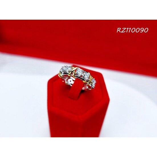 แหวน แหวนพลอยขาว CZ RZ110090 คุณภาพเกรดเอ PW micron ไม่ดำไม่ลอก รับประกันทองสีสวยเหมือนของแท้ แหวนทอง แหวนเงิน