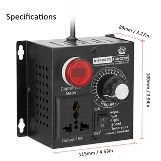 ตัวควบคุมแรงดันไฟฟ้า AC 220V 4000W ตัวควบคุมแรงดันไฟฟ้าตัวแปรขนาดกะทัดรัดแบบพกพาความเร็วอุณหภูมิแสงปรับแรงดันไฟฟ้า Dimme
