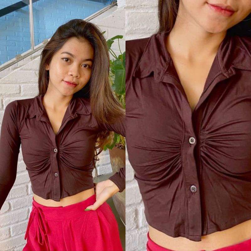 [LVL] เสื้อครอป - KEISYA LONG SLEEVES - Spandex - เสื้อคอปก - เสื้อเชิ้ตผู้หญิง - แฟชั่นผู้หญิง