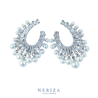 Neriza Jewelry/ ต่างหูระย้าออกงานเพชรสังเคราะห์ประดับมุก ประกายเทียบเท่าเพชรแท้ NE062