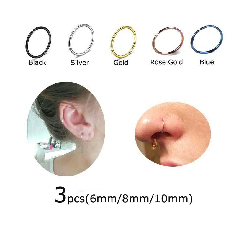 3piece Steel Seamless Hinged Nose Hoop Ring Ear Cartilage Tragus Helix Piercing