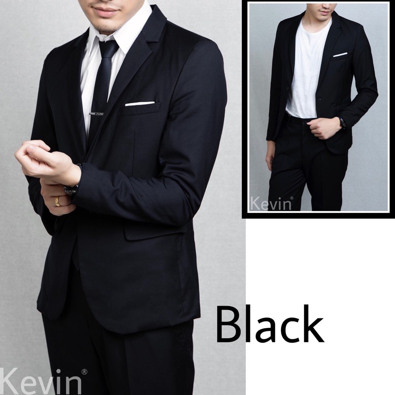 เสื้อสูทสีดำรุ่นB19 ชุดสุทสีดำ เนื้อผ้าดีนิ่ม สวมใส่ไม่ร้อน SS-4XL