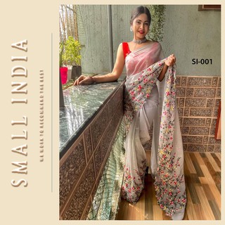 {**ส่งฟรี**} SMALL INDIA 🌷 Georgette Embroidery Sequence 🌷 Women Saree