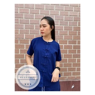 หม้อห้อมคอกลมกระดุมจีน ม่อฮ่อมคอจีน กระดุมจีน แขนสั้น หม้อฮ้อมแขนยาว ใส่ได้ทั้งชายและ หญิง