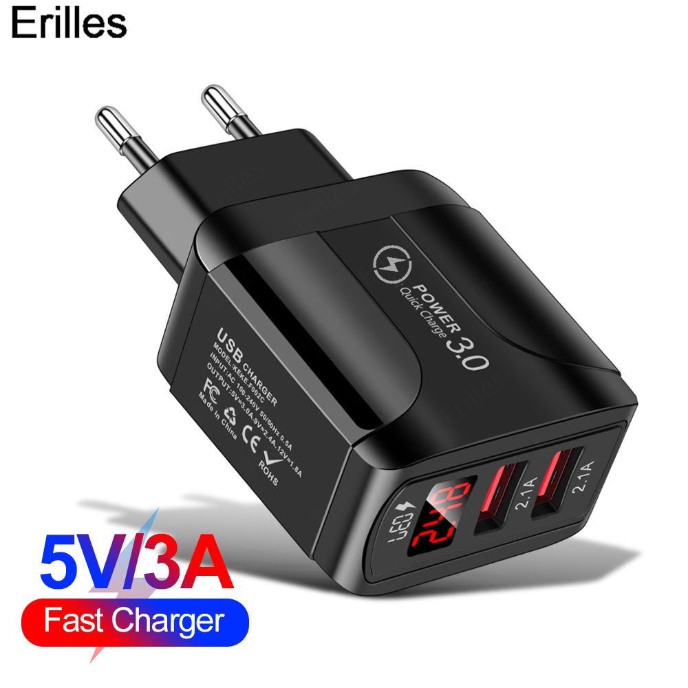 Dual USB Charger Quick Charge 3.0Aโทรศัพท์แบบพกพาFast Charging AdapterสำหรับIphone 11 Xiaomi EU