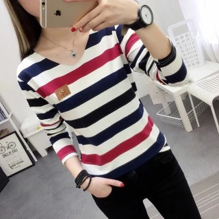 NEWรุุ่น-207ใหม่ผู้หญิงแขนยาวลายเสื้อลิ้วbottomingเสื้อยืด Trend สไตล์เกาหลี ผ้าสวมใส่สบาย พร้อมส่ง จ่ายปลายทาง