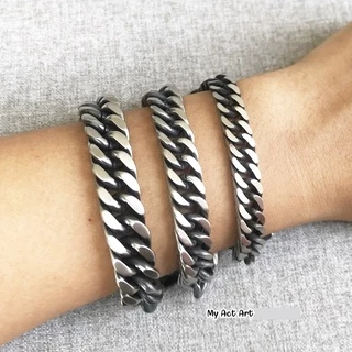 สร้อยข้อมือ สแตนเลส 8-10-12 mm เลสข้อมือ สีเงินปัดดำ โซ่ แสตนเลส แท้ราคาถูก ล็อคนาฬิกา