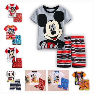 เด็กผู้ชาย Disney Infant 2pc Mickey Mouse ชุดนอนชุดนอนชุดนอนกางเกงนอน Short Sleeve Sleepwear Pajamas Set Pyjamas