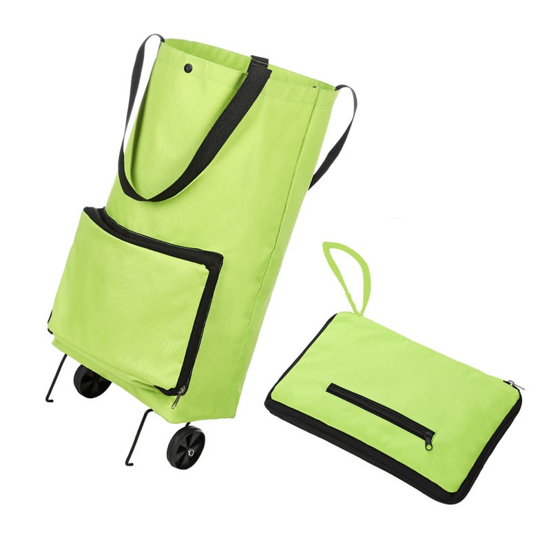 Shopping Bagกระเป๋าช้อปปิ้งสองล้อพับได้ กระเป๋าช้อปปิ้งแบบพกพาพร้อมล้อรถเข็นสีเขียว