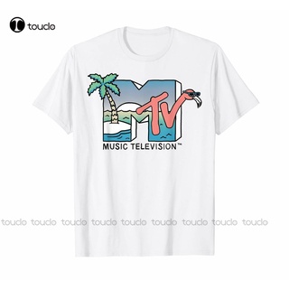 เสื้อยืด พิมพ์ลายกราฟฟิคโลโก้นกฟลามิงโก้ mtv beach island เหมาะกับฤดูร้อน สไตล์วินเทจ สําหรับผู้ชายS-5XL