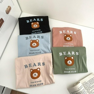 S271 เสื้อยืด oversize ผ้าคอตตอน สไตล์ minimal ปัก bear club