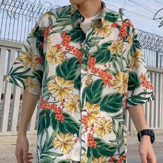 เสื้อเชิ้ตเกาหลี แขนสั้น เสื้อฮาวาย วินเทจ แฟชั่น ลำลอง Hawaii shirt สไตล์เกาหลี M , L , XL , XXL#104