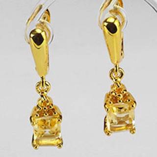 MT ต่างหูพลอยแท้ ซิทริน (Citrine) ตัวเรือนเงินแท้ ชุบทองคำ Natural Gemstone Sterling Silver Earrings (ge278) : มณีธารา MT Jewelry