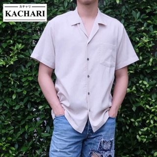 🔥ส่งฟรี EMS🔥KACHARI เสื้อลินิน สีเบจ ทรงฮาวาย กระดุมกะลา 🌿ใส่ได้ทั้งชาย-หญิง