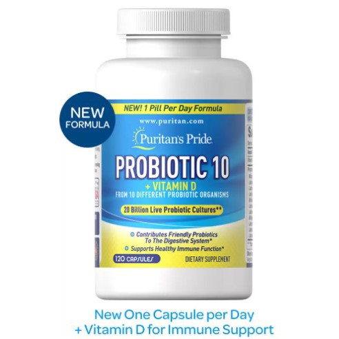 พร้อมส่ง Puritan Probiotic10 ผสมวิตามินดี 60-120เม็ด (20 Billion cell) Probiotic โปรไบโอติก20พันล้านเซลล์ จากอเมริกา