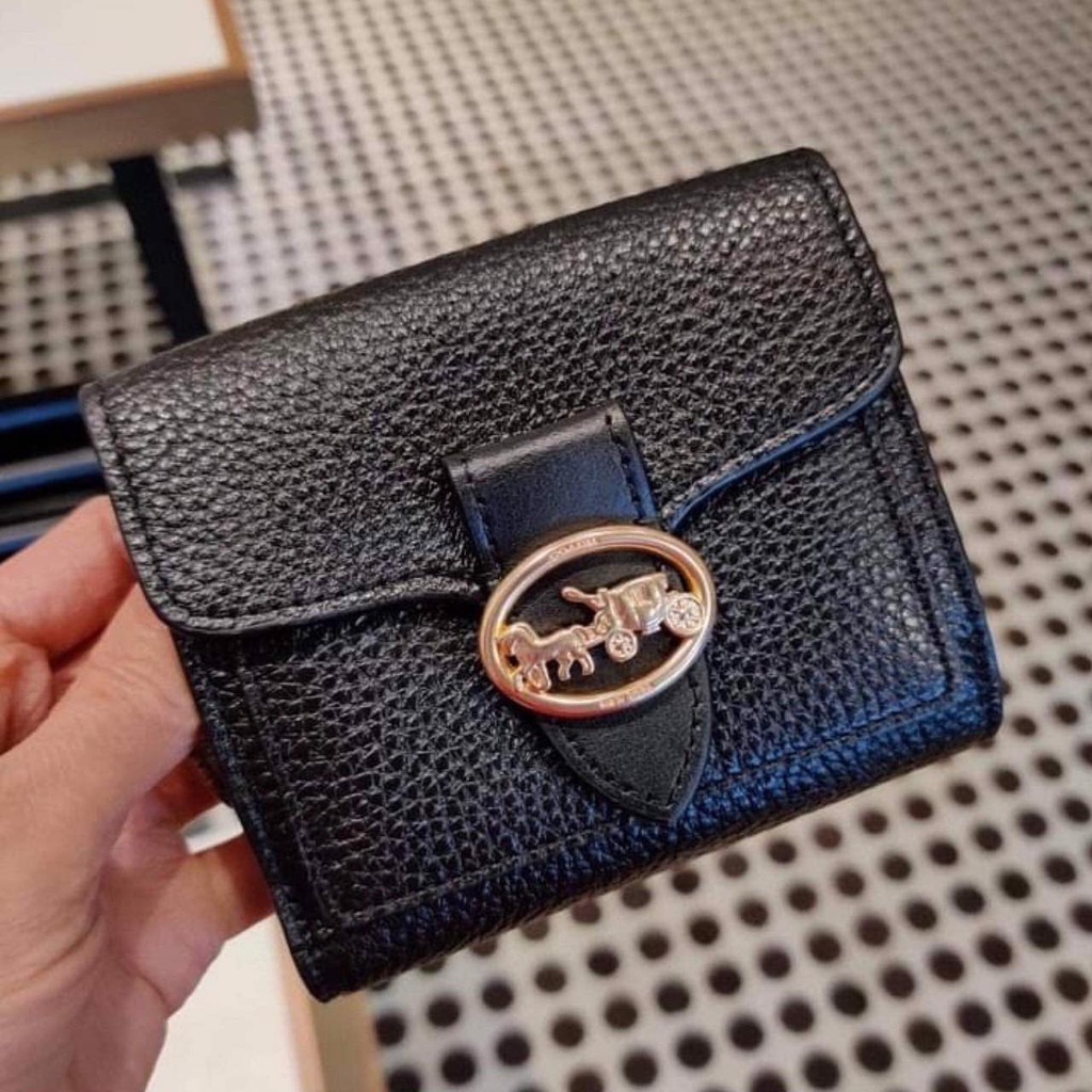 พร้อมส่ง แท้ New Coach กระเป๋าสตางค์ ใบสั้น Georgie Small Wallet Coach 6654 Imblack Pinyada 3938