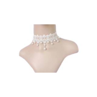 TANITTgems Vintage White Pearls French Lace Bridal Necklace#1335