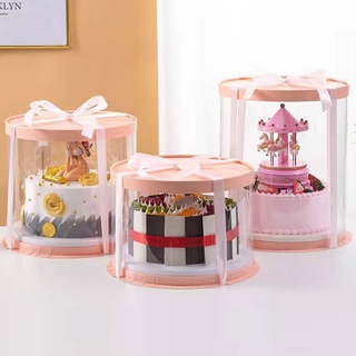 🍰BY🍰กล่องเค้กทรงกลม สีชมพู ขนาด1-3ปอนด์