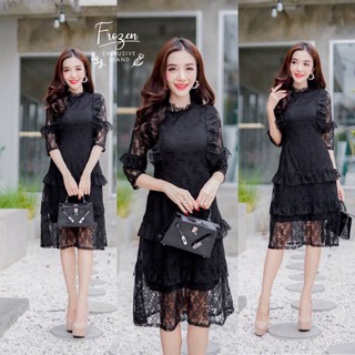 hbstation.shop เสื้อผ้าผู้หญิง เดรสลูกไม้สั้น สีดำ พร้อมส่ง
