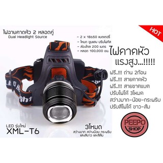 ไฟฉายคาดหัวแรงสูง ไฟฉายคาดศรีษะ แรงสูง รุ่น Dual Light Source หลอด LED CREE XML-T6 ใหม่ล่าสุด 2 หลอดคู่ สีดำ