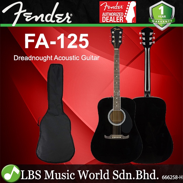 Fender FA-125 กีต้าร์โปร่ง Spruce Top พร้อมกระเป๋า Fender สีดํา (FA125 FA 125)