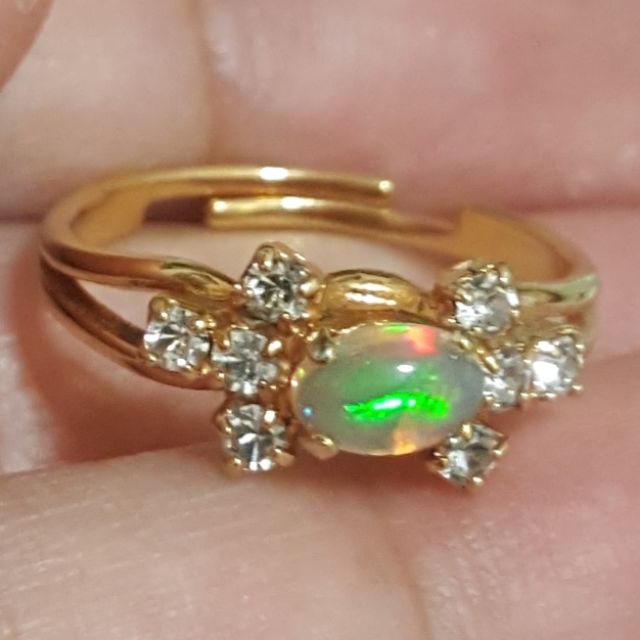 แหวนโอปอลแท้ งานเก่า Natural opal ring Free size
