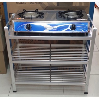 ชั้นวางเตาแก๊สวางของ  3 ชั้น ไม่รวมเตา ชั้นบนแผ่นอลูมิเนียมเรียบ 41x80x80 ซม.