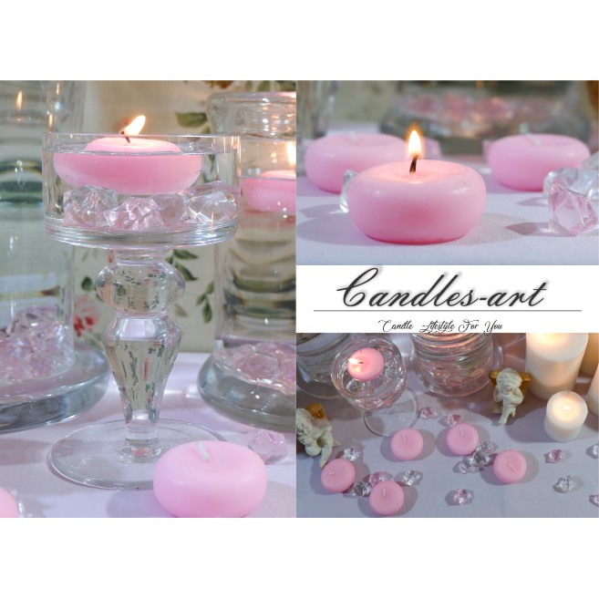 candles art เทียนลอยน้ำ สีชมพู พาสเทล สูง 2.5 cm กว้าง 4.5 cm