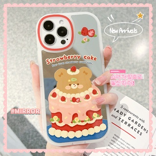 เคสโทรศัพท์มือถือ กันรอยกล้อง ลายหมี สตรอเบอร์รี่น่ารัก สําหรับ iphone case se 2022 7 8 plus XR 11 12 13 pro max