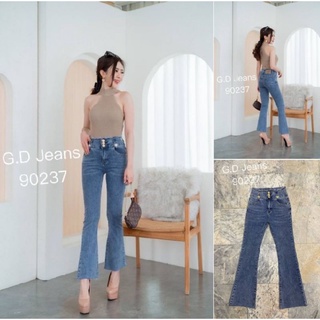 G.D.Jeans รุ่น 90237#กางเกงยีนส์แฟชั่นขายาวผ้ายืดสียีนส์เอวสูงขาม้าติดกระดุมทองพร้อมแต่งเอวขุย