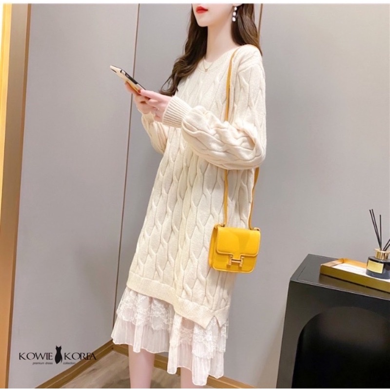 Kowie Korea Ferry ( 260 ) เดรสยาวไหมพรมแต่งชายระบาย