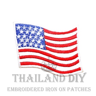 ตัวรีดติดเสื้อ งานปัก ธงชาติติดเสื้อ ธงชาติ อเมริกา ธงชาติ USA America Country Flag Patch WOP DIY ตัวรีด อาร์มติดเสื้อ