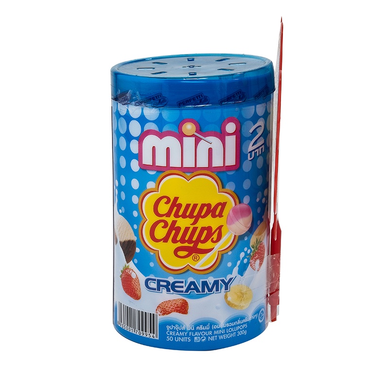 จูปาจุ๊ปส์ มินิ ครีมมี่ อมยิ้มรวมรส ขนาด 6 กรัม กล่อง 50 ไม้ช็อคโกแลต ลูกอม หมากฝรั่งChupa Chups Mini Cream 6 g x 50 pcs