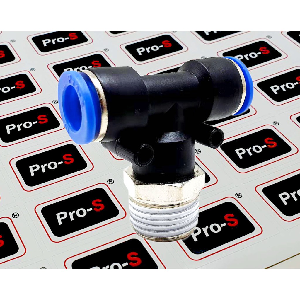 Pro-S PT 04-01 Male Branch Tee Pneumatic Fitting Tube OD 4 mm x ขนาดเกลียว: 1/8" & 1/4" (10 ชิ้น/แพ็